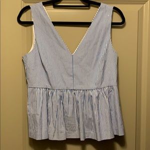 J crew peplum blue and white stripe top